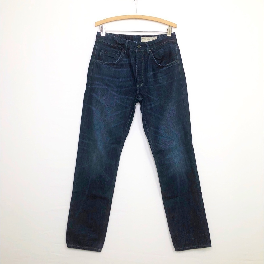 All Saints Spitalfields size 29, dark wash button fly straight leg jeans.